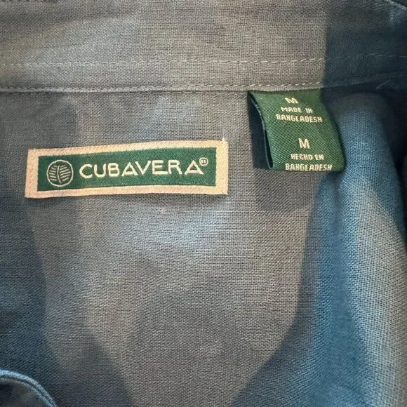 Cubavera Teal Blue Linen Cotton Blend Button Front Shirt Men’s Medium - Picture 5 of 5
